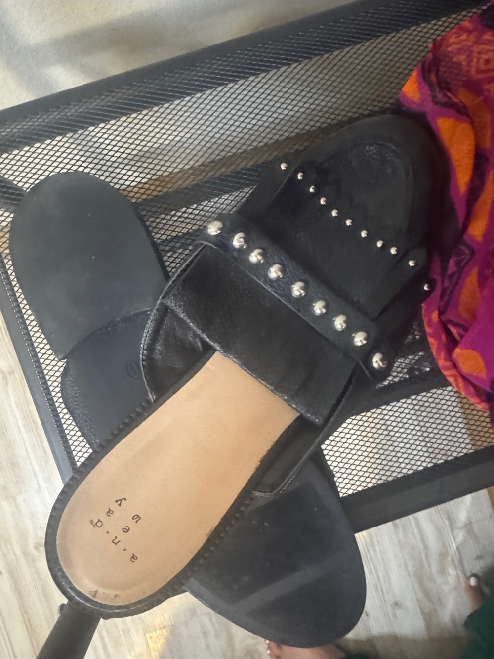 a new day Black Studded Tassel Slide Mules